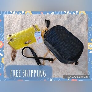 Stylish Yellow Quilted Bag & BLk Zipper with Chain Strap
